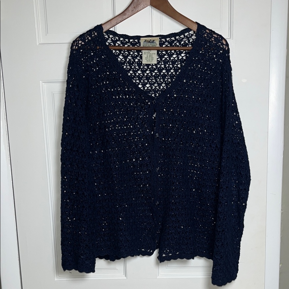 Northern Reflections Women's Crochet Navy Cardigan Large